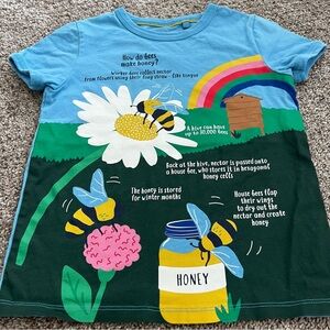 Mini Boden Blue and Green Kids Bee Graphic T-Shirt Size 7